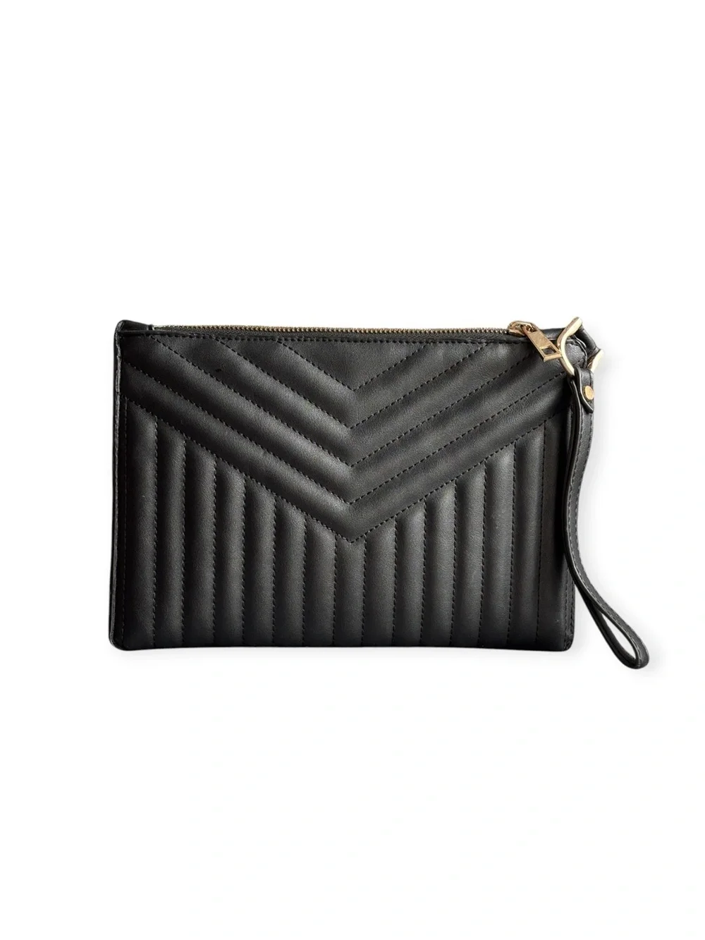 A New Day Black Chevron Quilted Faux Leather Wristlet Clutch